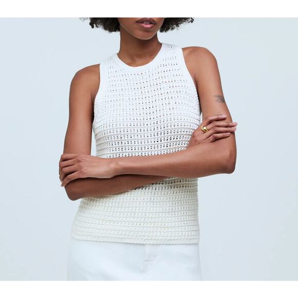 Madewell Women's Crochet Knit Crewneck Ivory Sweater Tank XXS New - Picture 1 of 10